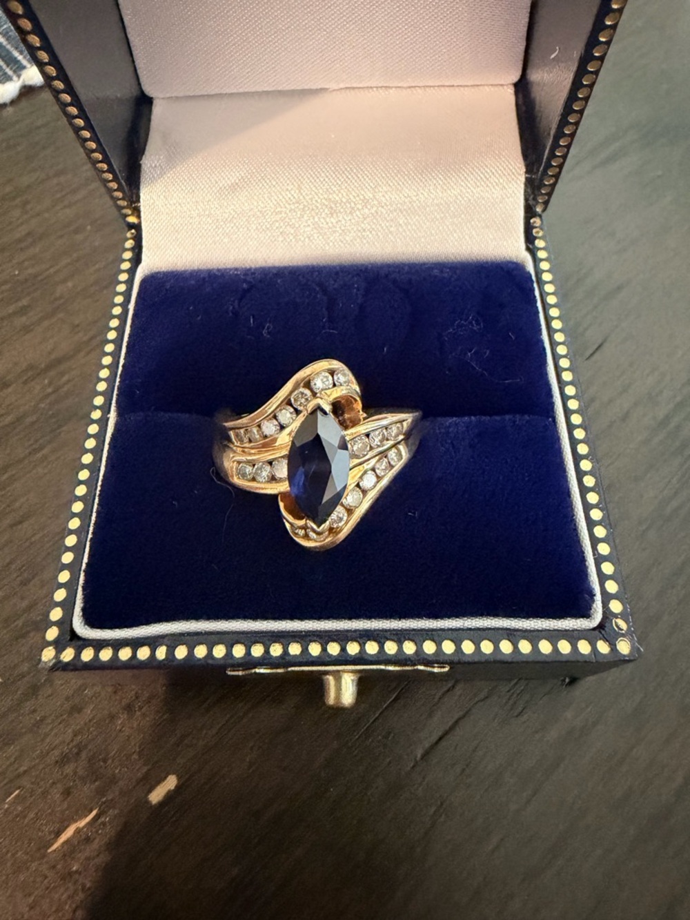 Vintage gold marquise sapphire diamond accent ring